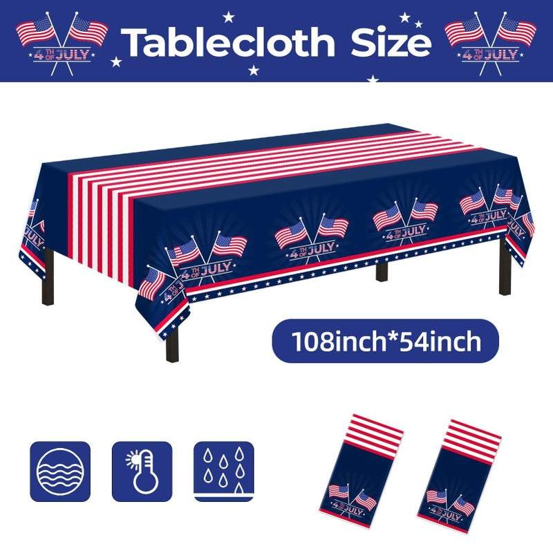 Childom 2 Pack Patriotic Tablecloth Patriotic Decorations 54"" x 108"" Disposable American Flag Tablecloth Plastic Table Cover for Veterans Day Decorations Fourth of July Camping Picnic Party Supplies - Image 2
